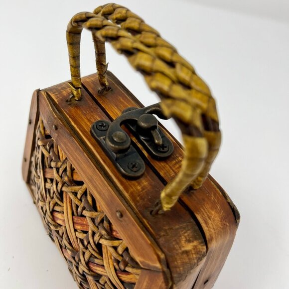 Mini Vintage Wooden and bamboo Purse Storage Case - Picture 3 of 11